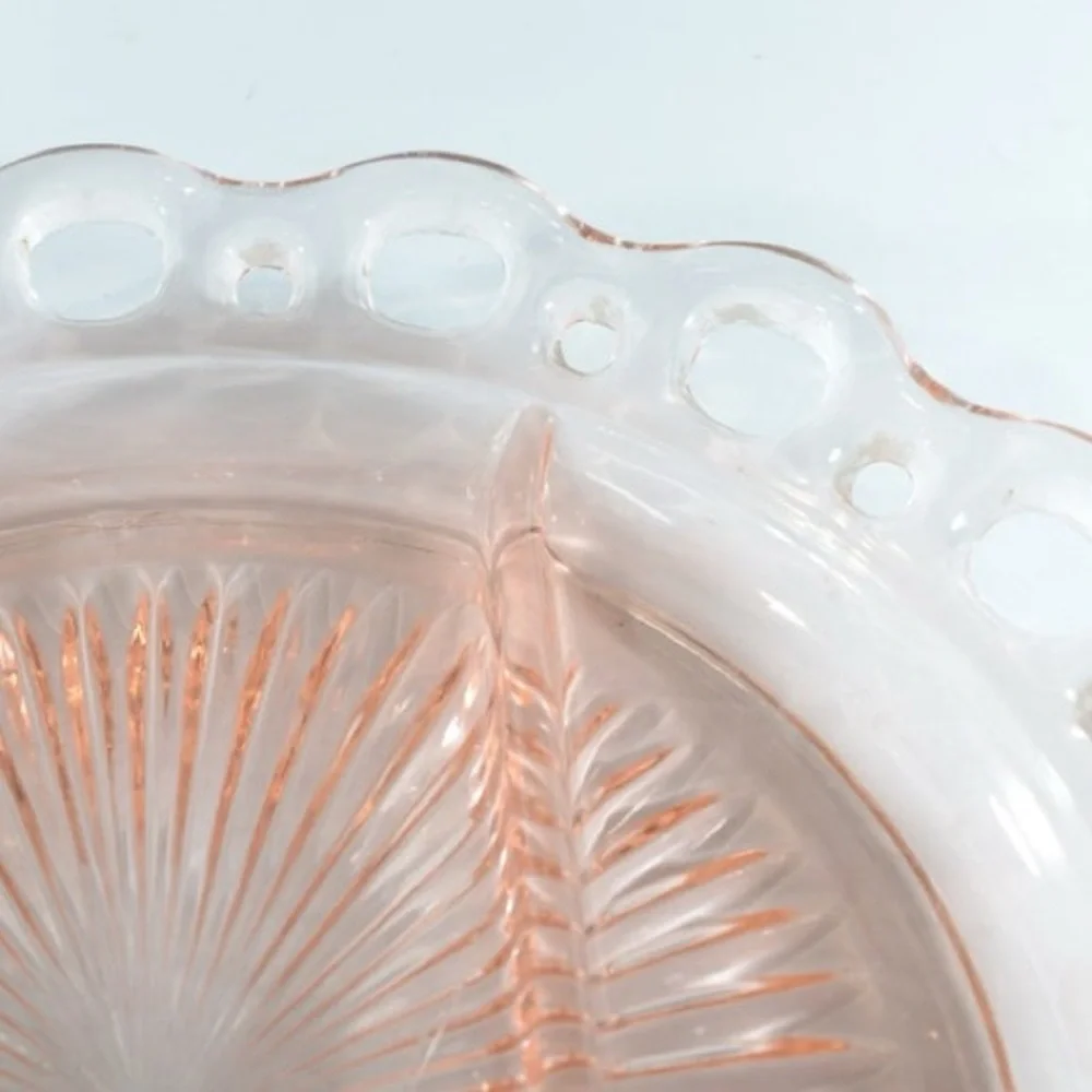 3 OLD COLONY Anchor  Depression Glass Platter Serving Plates Divided Lace edge